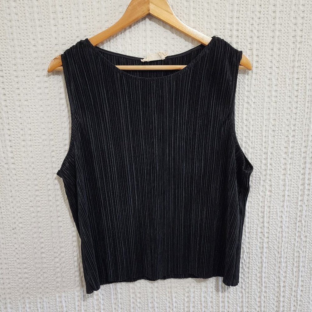 Everleigh Black Crinkle Pleated Crop Top Tank Women's Size X-Large - Picture 4 of 15